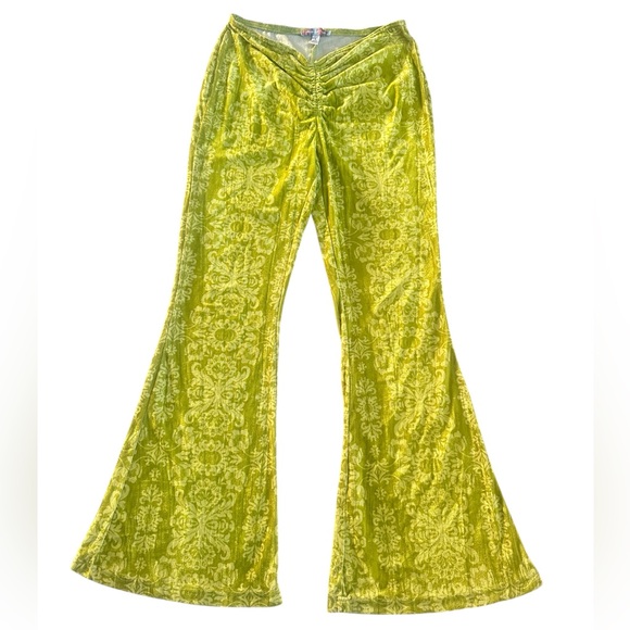 Urban Outfitters Pants - Urban Outfitters Lime Green Velvet Flare Wide Leg Pants